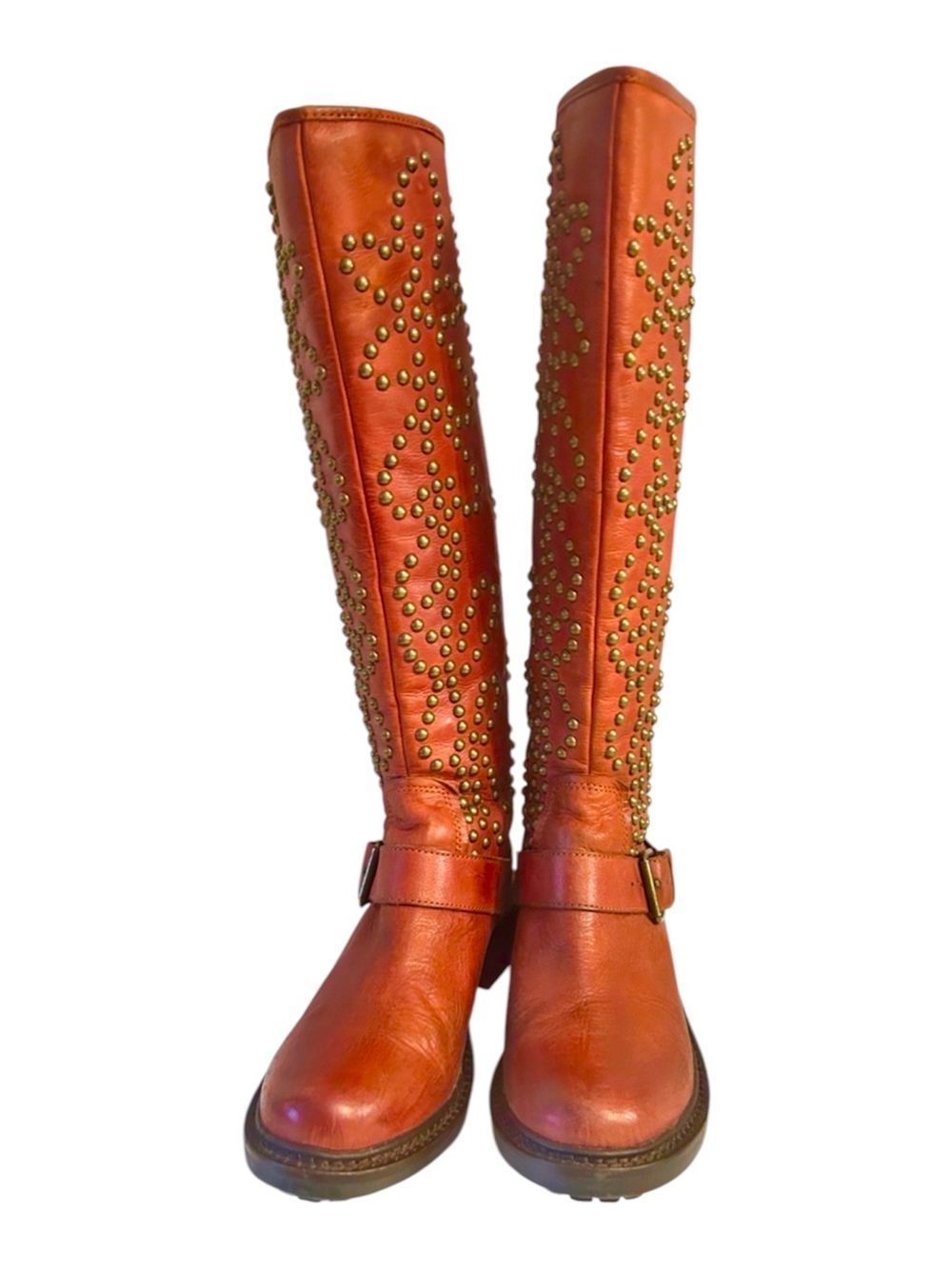 LUCA STEFANI Leather Studded Knee High Riding Boots Terracotta Size 36 / US 5.5